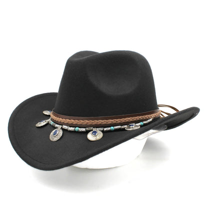 Men's Women's Western Equestrian Cowboy Hat Cattleman Riding Cowgirl Cap Wide Brim Felt Fedora Jazz Church Caps Шляпа Chapeau