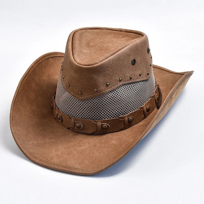 100% Leather Western Cowboy Hat For Men Wide Brim Gentleman Church Jazz Cap Cowgirl Hats Sombrero Hombre
