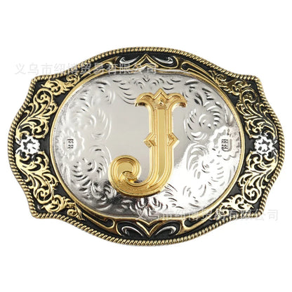 Boucle de ceinture avec lettres de A à Z, accessoires en alliage doré, style denim occidental