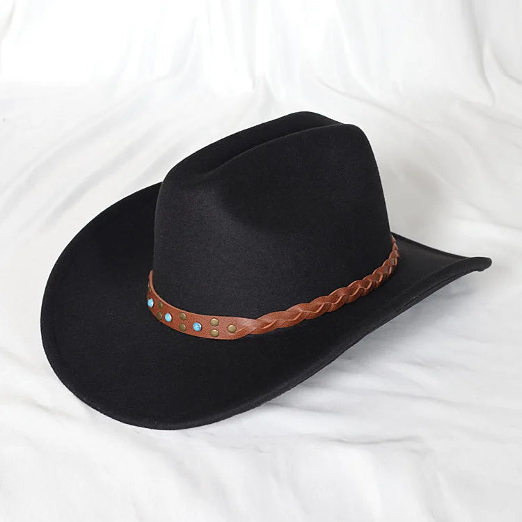Vintage Western Cowboy Hat For Men's Gentleman Lady Jazz Cowgirl With Leather Wide Brim Cloche Church Sombrero Hombre Caps