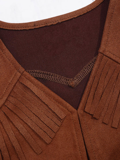 Costume de cow-boy et de cow-girl du Far West, déguisement d'Halloween, gilet sans manches à franges avec bandana et chapeau