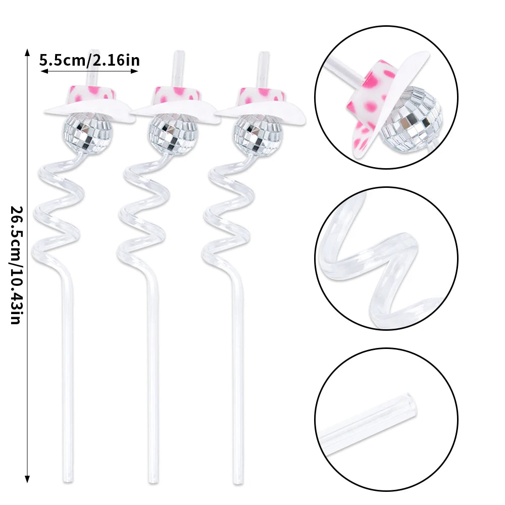 6pcs Mini Disco Cowgirl Hat Disco Plastic Straw 70s Disco Party Decoration Bachelorette Party Western Cowgirl Birthday Supplies