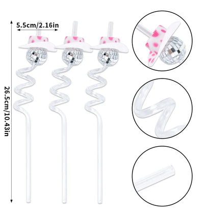 6pcs Mini Disco Cowgirl Hat Disco Plastic Straw 70s Disco Party Decoration Bachelorette Party Western Cowgirl Birthday Supplies