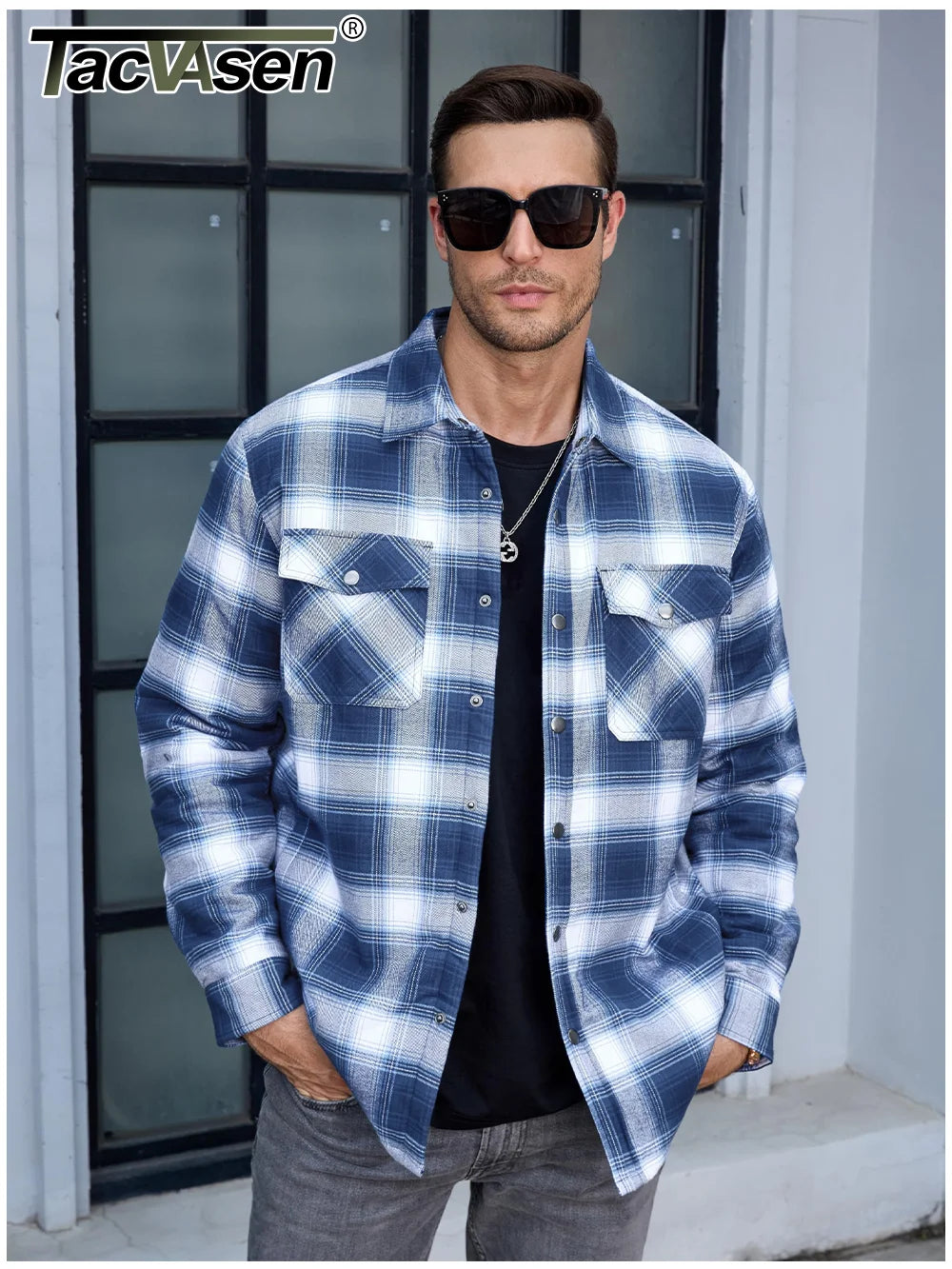 TACVASEN Veste d'hiver en coton à carreaux pour homme, manches longues, matelassée, doublée, en flanelle, multi-poches, vêtements d'extérieur, manteaux de randonnée