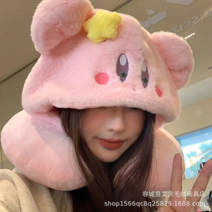 Cartoon plush Stitch Ling Nabelle U-shaped pillow with hooded neck pillow travel car plane office nap artifact girl gifts