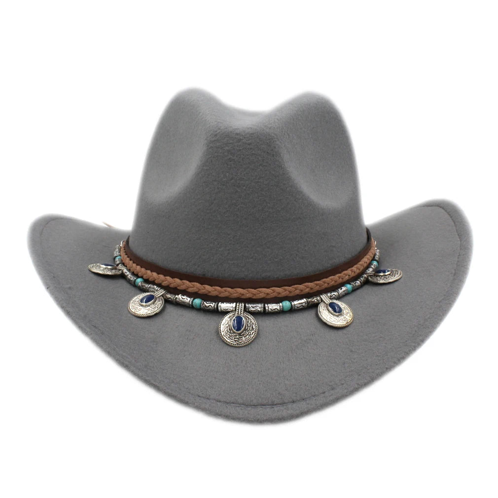 Men's Women's Western Equestrian Cowboy Hat Cattleman Riding Cowgirl Cap Wide Brim Felt Fedora Jazz Church Caps Шляпа Chapeau