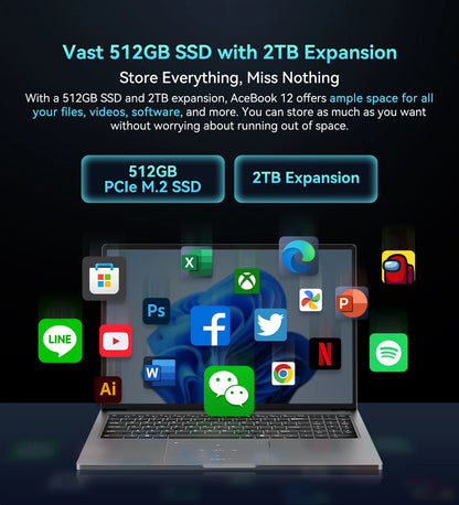 Ordinateur portable Blackview AceBook 12 Win 11 16'' FHD IPS, Intel I5-1030NG7, 16 Go de RAM, 512 Go de SSD, bouton d'alimentation 2 en 1 avec empreinte numérique