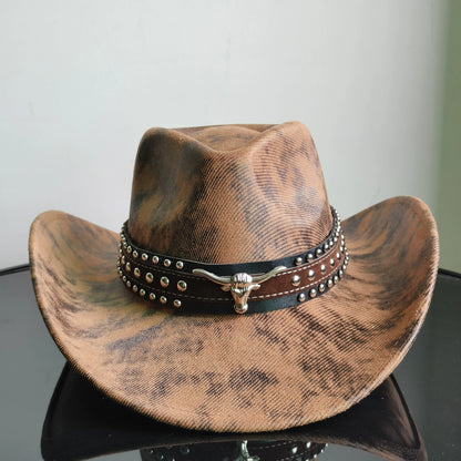 Faux Leather Western Cowboy Hats Men Women retro cowboy hats big brim cowgirl hat knight hat men chapeau ковбойская