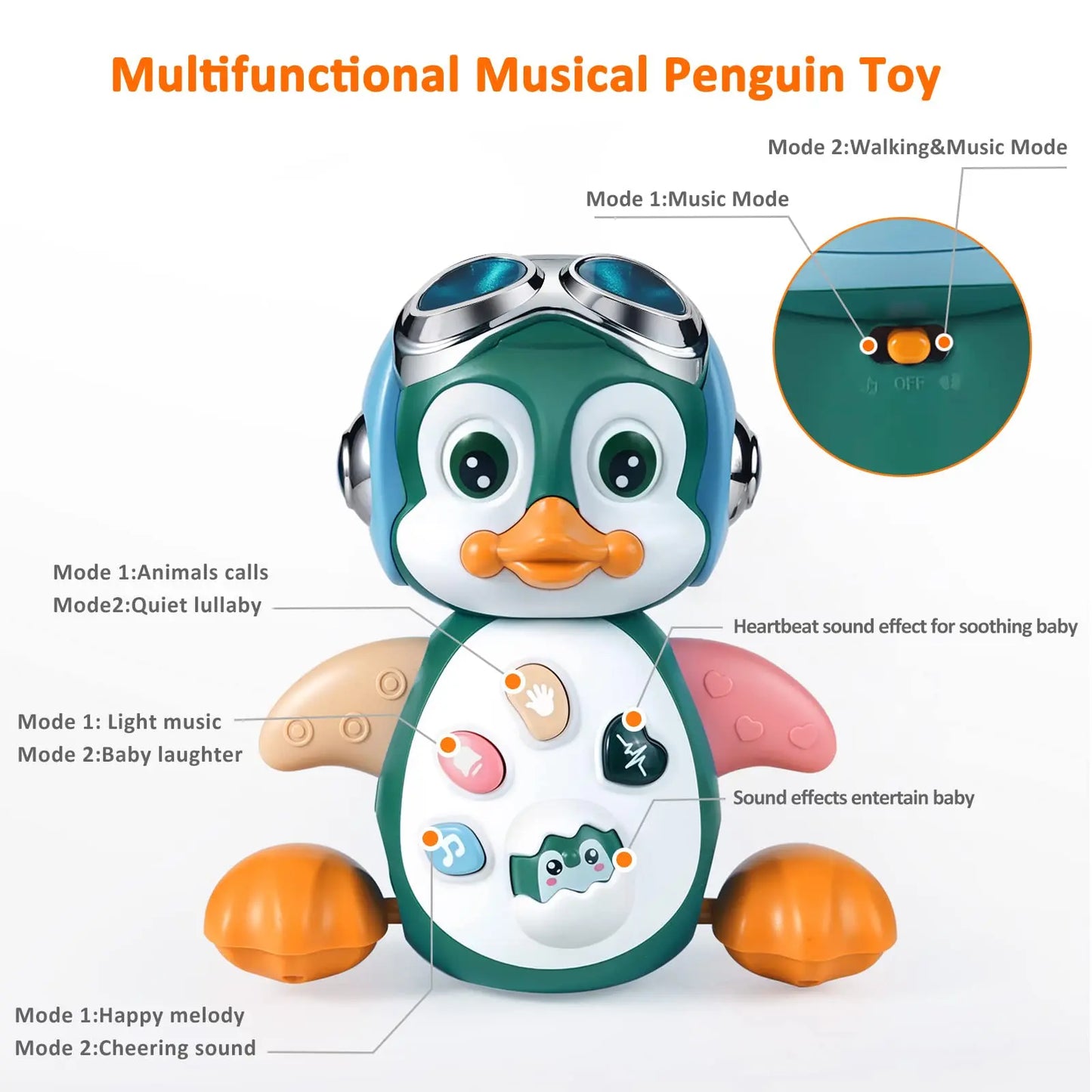 Penguin Musical Baby Crawling Toys Infant Moving Walking Dancing Toys with Light Toddler Interactive Development Tummy Time Gift