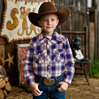 Costume de cowboy pour garçon, chemise western, pour enfants, adolescents, Halloween, Noël, rouge, à carreaux, classique, pour fête d'anniversaire, cadeau