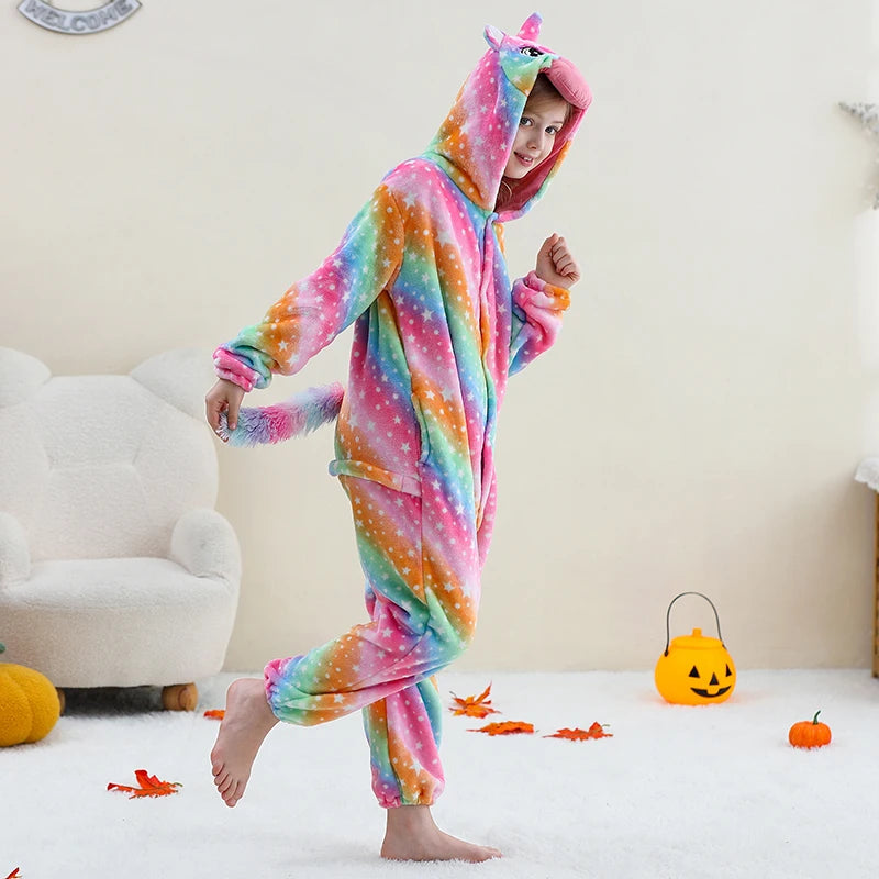 Pyjama en flanelle de carnaval pour enfants, combinaison, combinaison, dessin animé, vêtements d'hiver, Halloween, pour garçons et filles, famille