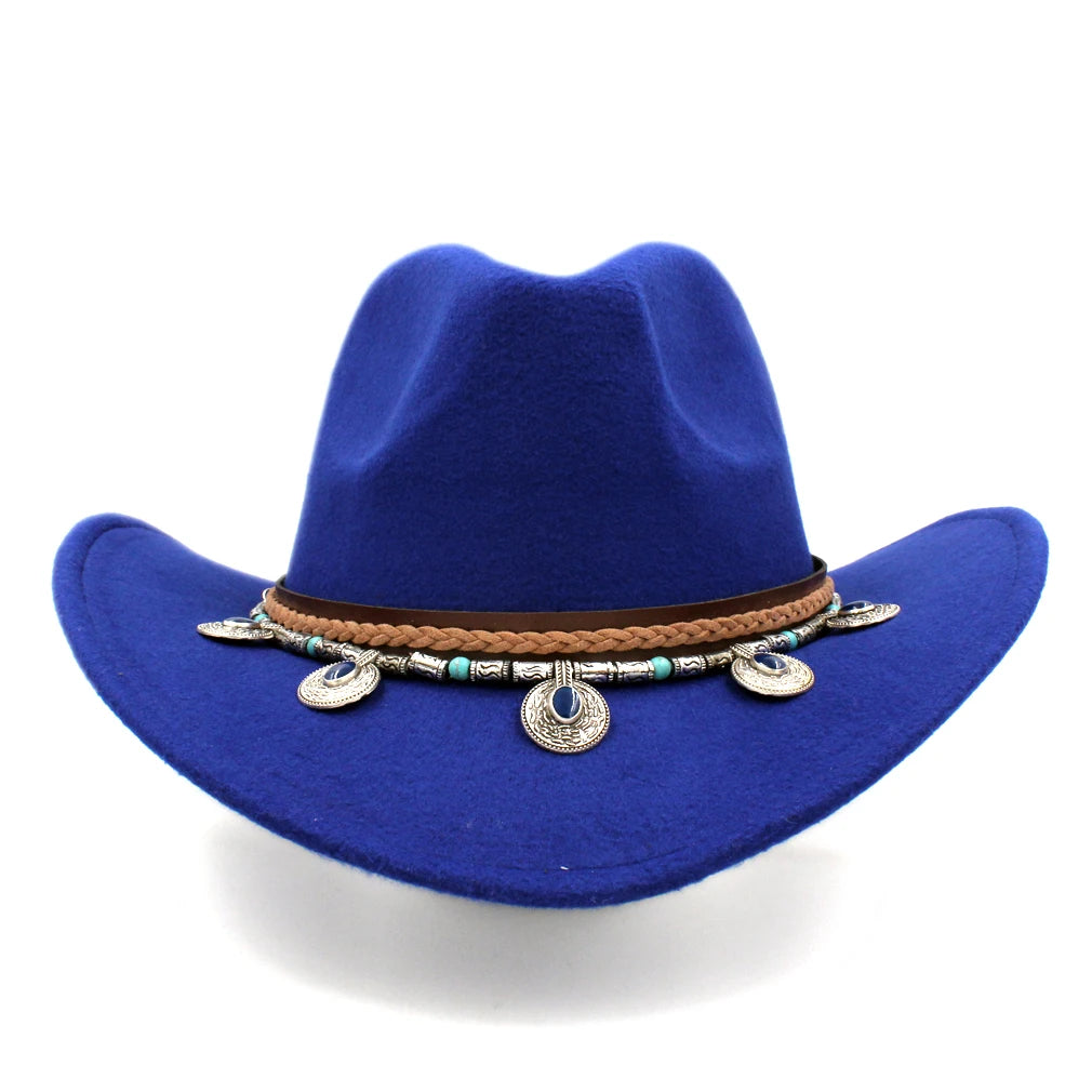 Men's Women's Western Equestrian Cowboy Hat Cattleman Riding Cowgirl Cap Wide Brim Felt Fedora Jazz Church Caps Шляпа Chapeau