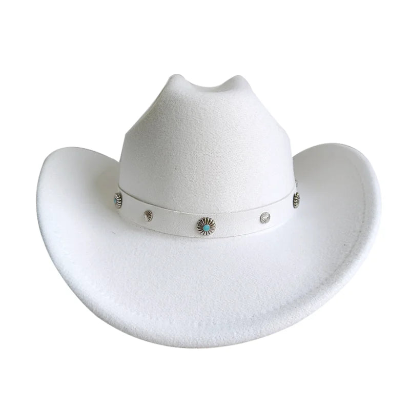 Chapeau de cowboy de style ethnique, tendance, chic, unisexe, couleur unie, avec décoration en forme de taureau, style western