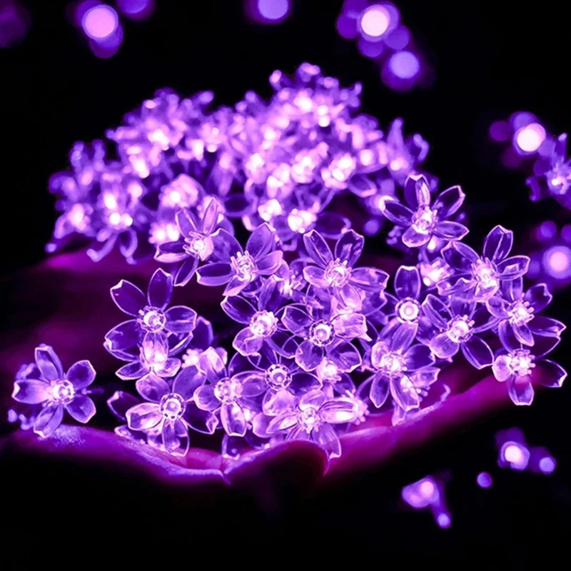 Purple Cherry Blossom Halloween Decorative Solar String Light Outdoor Waterproof Atmosphere Fairy flower Garden Lamp