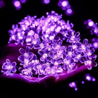 Purple Cherry Blossom Halloween Decorative Solar String Light Outdoor Waterproof Atmosphere Fairy flower Garden Lamp