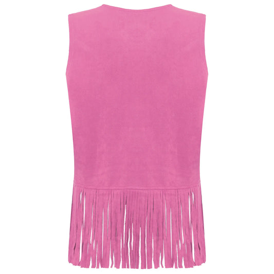 Débardeur vintage à franges style cowgirl hippie style années 70 pour femme, style disco, style années 70, ajouré, pompon, gilet en faux daim