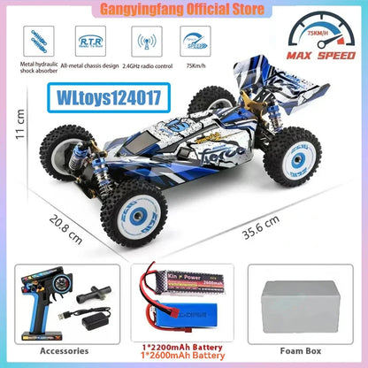WLtoys 124016 124017 V8 75 km/h Voiture télécommandée électrique 4x4 sans balais haute vitesse tout-terrain Drift pour adultes
