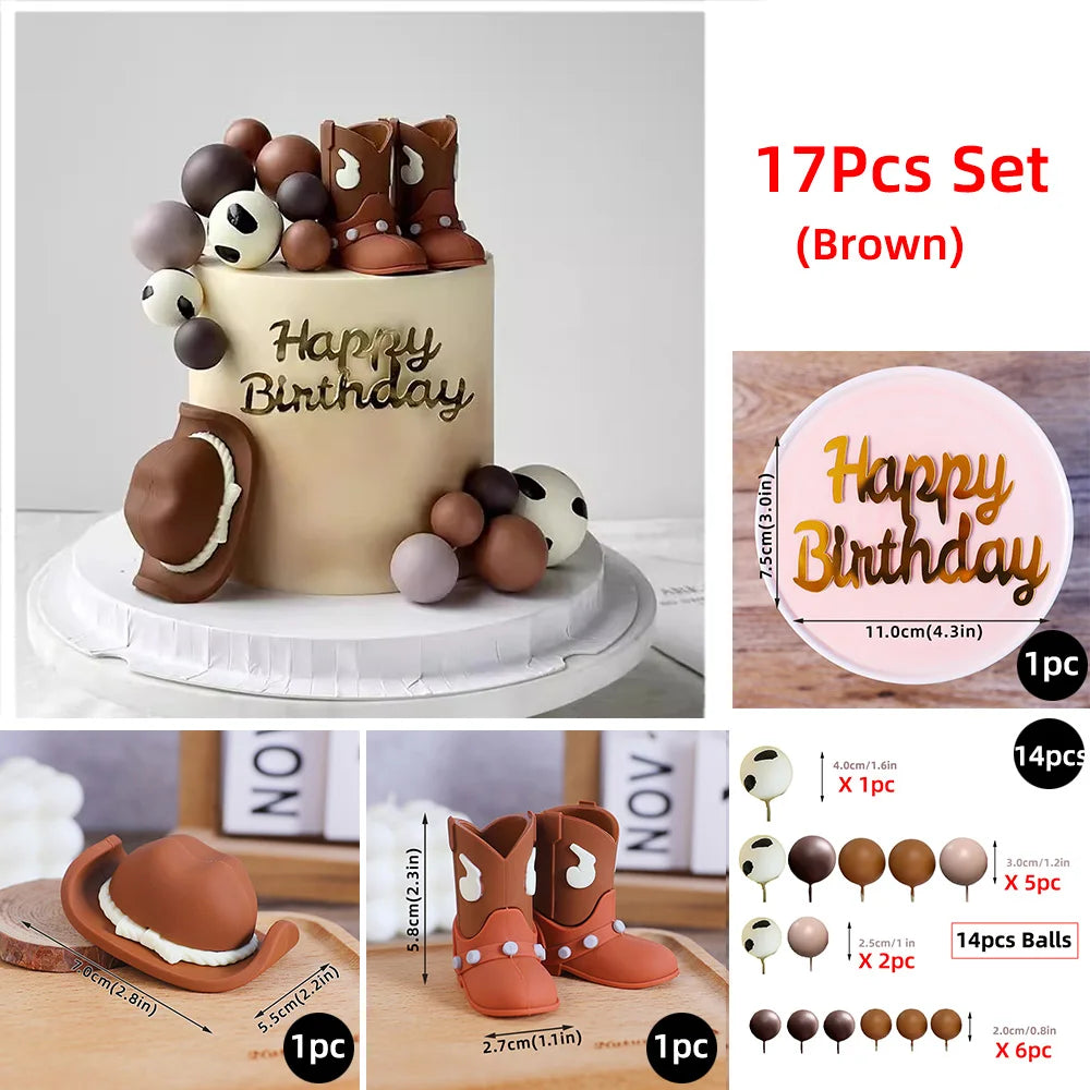 Cowboy Cake Topper Cowboy Hat and Boot Balls Cake Decorations Western Cowboy Birthday Baby Shower Party Decorations (Brown)