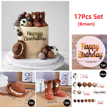 Cowboy Cake Topper Cowboy Hat and Boot Balls Cake Decorations Western Cowboy Birthday Baby Shower Party Decorations (Brown)
