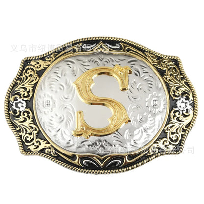 Boucle de ceinture avec lettres de A à Z, accessoires en alliage doré, style denim occidental
