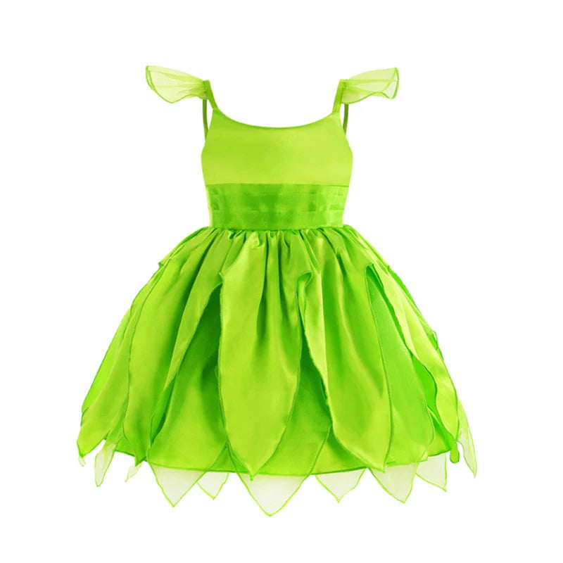 2024 Baby Girls Fairy Miss Tinker Dress Suspenders Frock Elves Cosplay Halloween Costume Child Pixie Elf Carnival Clothing Robes