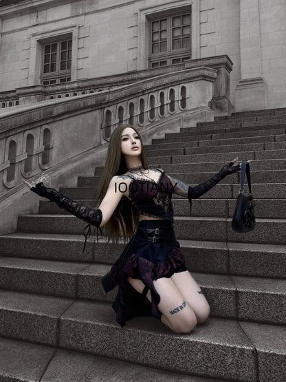 Déguisement de danse sexy pour fille, haut à bretelles croisées noires, jupe irrégulière, ourlet, costume de sœur, nouveauté 2025