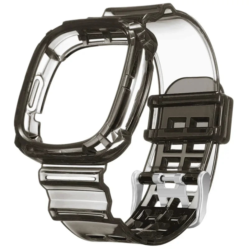 Bracelet transparent + étui pour Fitbit Versa 4/Versa 3, bracelet de rechange en silicone transparent pour montre connectée Fitbit Versa 4/3