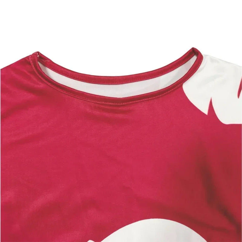 2025 Halloween Costume de Cosplay Lilo  pour filles, robe d'été hawaïenne à motif de feuilles de dessin animé, rouge