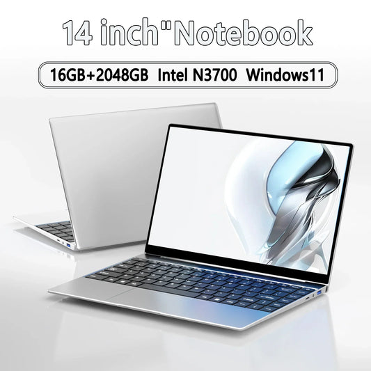 14.1"Ultra Slim Laptop  Intel N3700 16GB RAM 2TB SSD Notebook Gamer 1920*1080 Display Office Study Computer PC Windows 11 Pro