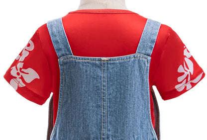 Costume Lilo pour enfant, Halloween, Cosplay, salopette en jean et chemise à imprimé feuilles rouges, ensemble de 2 pièces, costume de carnaval pour fille