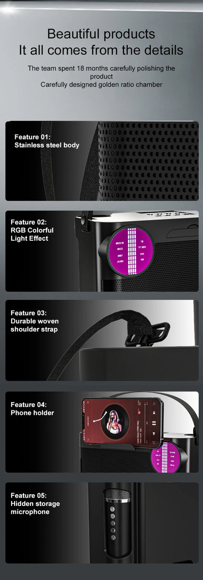 #LED Powerful Wireless Portable Dual Microphones Bluetooth 5.3 Speaker Hifi Stereo Family Party Karaoke Subwoofer Boombox gifts