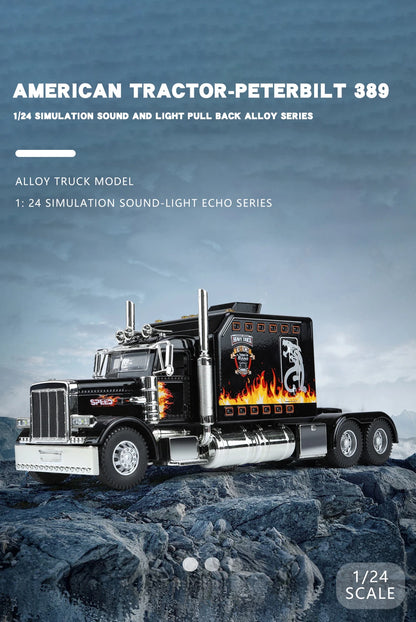 1/24 American Tractor Peterbilt 389 Alloy Simulation Diecast Model Car Collection Christmas Gifts Sound & Light Toys For Kids