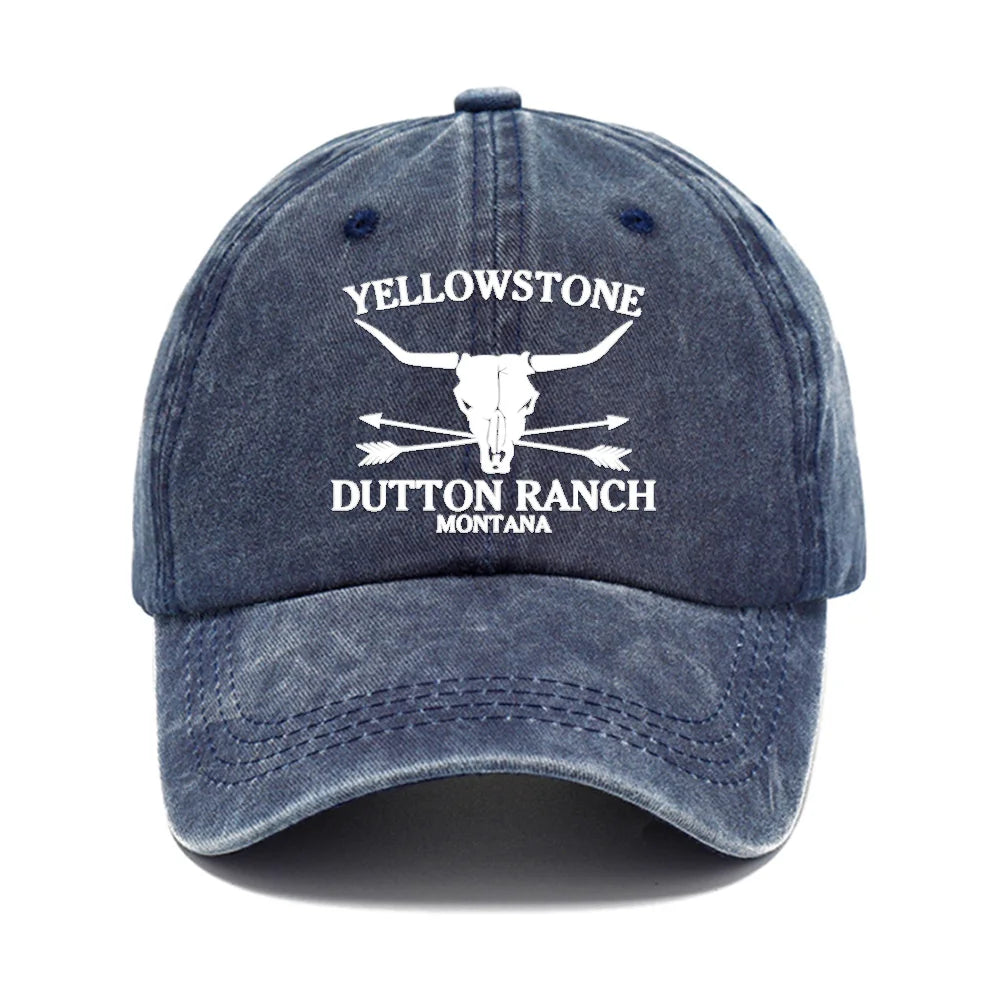 Chapeau de cowboy occidental rétro - YELLOWSTONE DUTTON Ranch casquette de baseball imprimée tête de vache brodée pour hommes et femmes