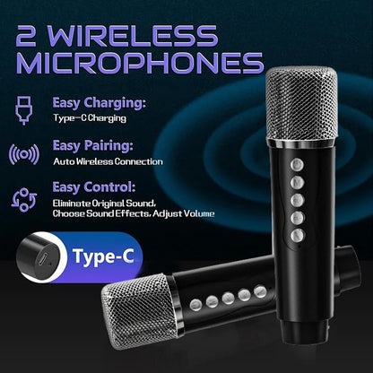 #LED Powerful Wireless Portable Dual Microphones Bluetooth 5.3 Speaker Hifi Stereo Family Party Karaoke Subwoofer Boombox gifts