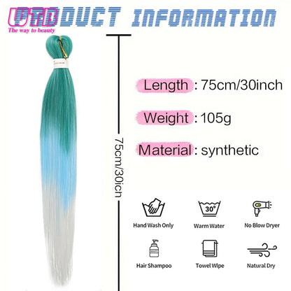 Postiche synthétique ombré arc-en-ciel de 66 cm, couleurs mélangées, long et lisse, tresses jumbo au crochet pour femmes