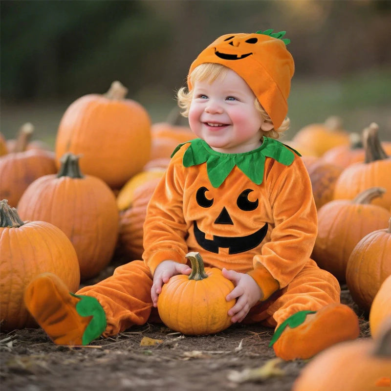 3-24M pumpkin Cosplay Baby Girls Boys Halloween Costume Sets Long Sleeve Cosplay jumpsuit for boys Carnival Party Clothes