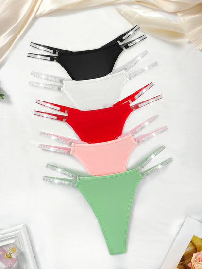 Dazzle Strap G-String Set – 5pcs Sexy Low Waist Thongs