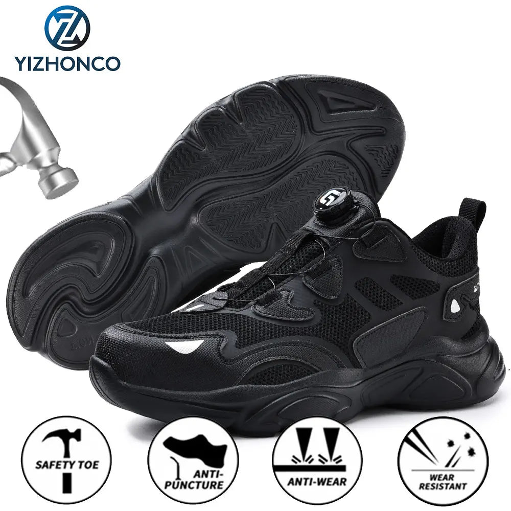 YIZHONCO Autumn Safety Shoes BOA Men Sneakers Steel Toe Cap Shoe Work Shoes Puncture-Proof Work Safety Shoes Boots