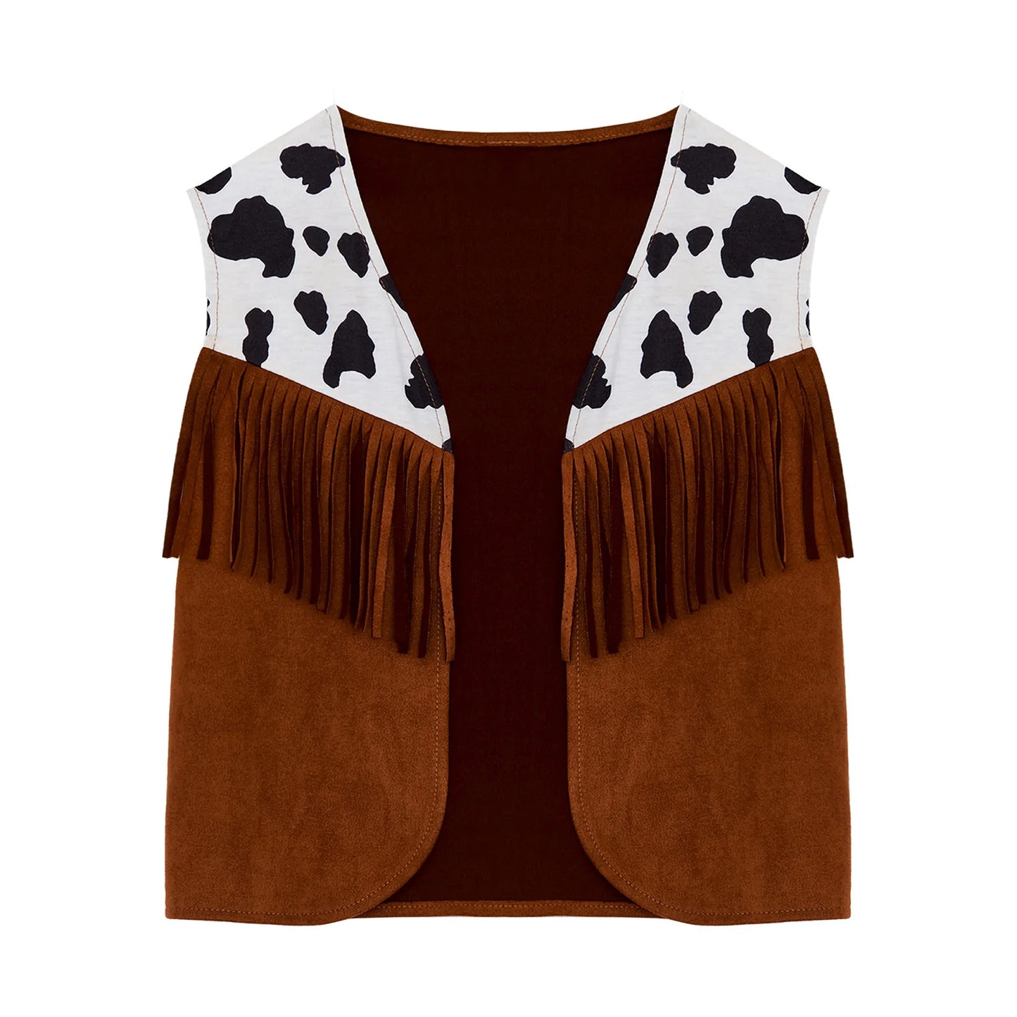 Kids Child Halloween Western Cowboy Cowgirl Cosplay Costume Cow Print Tassels Vest and Flared Pants Set Carnival Party Dress Up