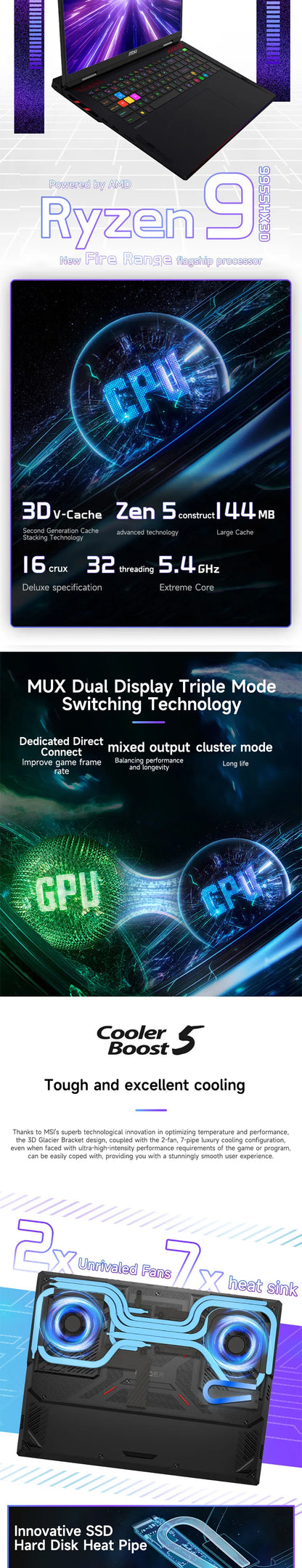 2025 MSI Raider A18 HX Gaming Laptop 18 Inch Mini LED 4K 120Hz UHD+ Screen Netbook AMD R9-9955HX3D 64GB 2TB RTX5080 Notebook PC