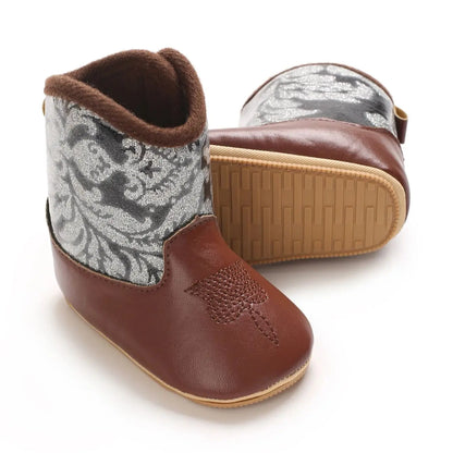 "Baby Cowboy Boots 0-18M - Autumn Western Style | Embroidered Mid-Calf Design | Fashion First Walkers"