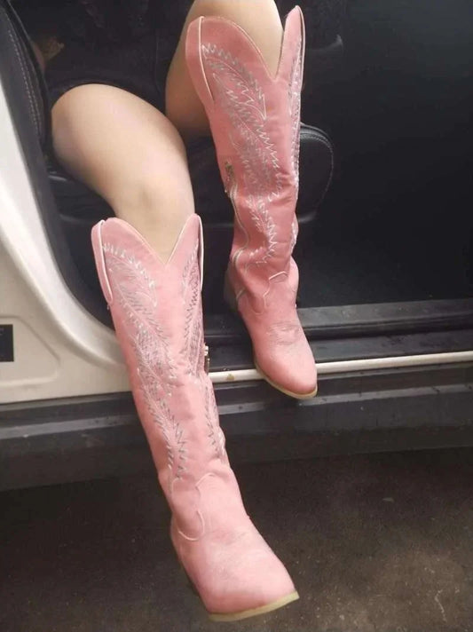 Bottes de printemps pour femmes, talons bas, style britannique tendance, bottines souples courtes, bottes hautes roses 2025