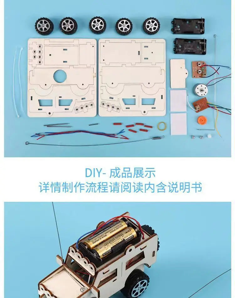 DIY Science Handmade Small Children's Educational Toys Jeep Assembled Wood Material  physics toy