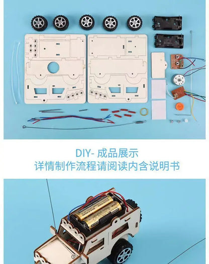 DIY Science Handmade Small Children's Educational Toys Jeep Assembled Wood Material  physics toy