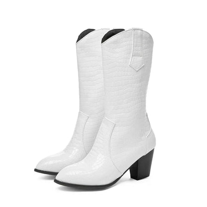 Botas De Mujer Western Cowboy Boots for Women PU Leather Chelsea Boots High Heels Gothic Platform Shoes Big Size 46 47 48 307-1