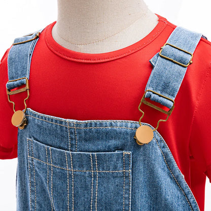 Costume Lilo pour enfant, Halloween, Cosplay, salopette en jean et chemise à imprimé feuilles rouges, ensemble de 2 pièces, costume de carnaval pour fille