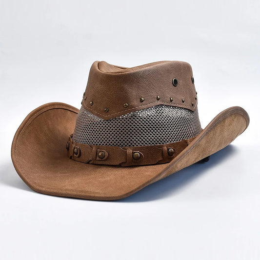 100% Leather Western Cowboy Hat For Men Wide Brim Gentleman Church Jazz Cap Cowgirl Hats Sombrero Hombre
