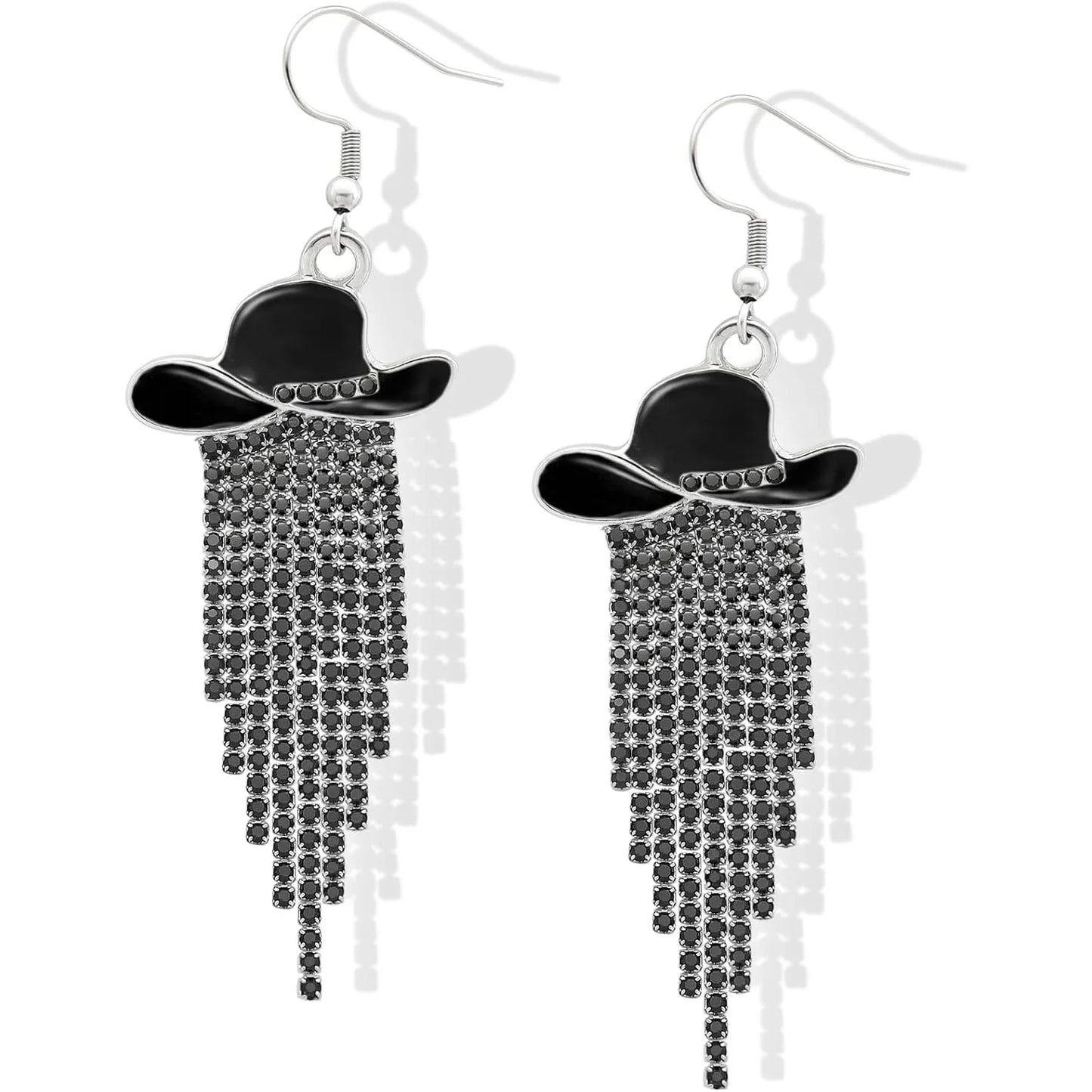 Western Cowgirl Dangle Earrings Enamel Hat Sparkly Rhinestone Tassel Pendant Prom Country Concerts Rodeo Cowboy Women Jewelry