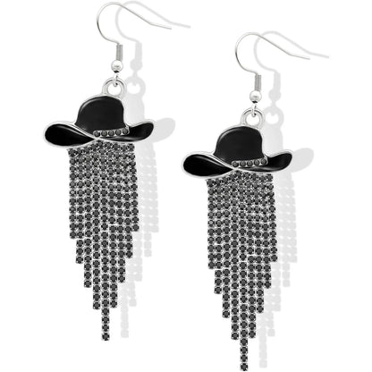 Western Cowgirl Dangle Earrings Enamel Hat Sparkly Rhinestone Tassel Pendant Prom Country Concerts Rodeo Cowboy Women Jewelry
