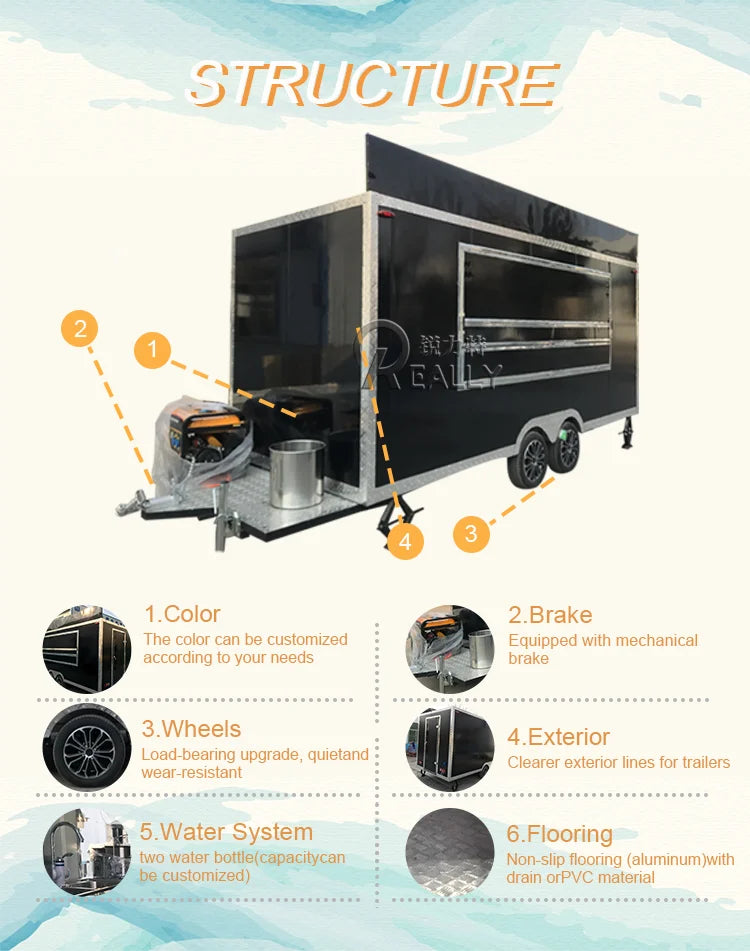 Commerical Food Truck Stainless Steel Snack Cart Hot Dog Coffee Kiosk Mobile Kitchen Concession Food Truck Trailer For Sale